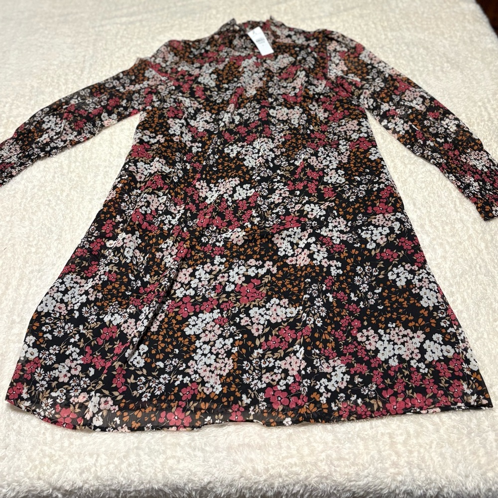 Ann Taylor Black and Pink Floral Dress